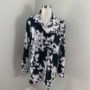 Calvin Klein Womens XL Floral Button Up Shirt Roll Tab Sleeve Blouse Top